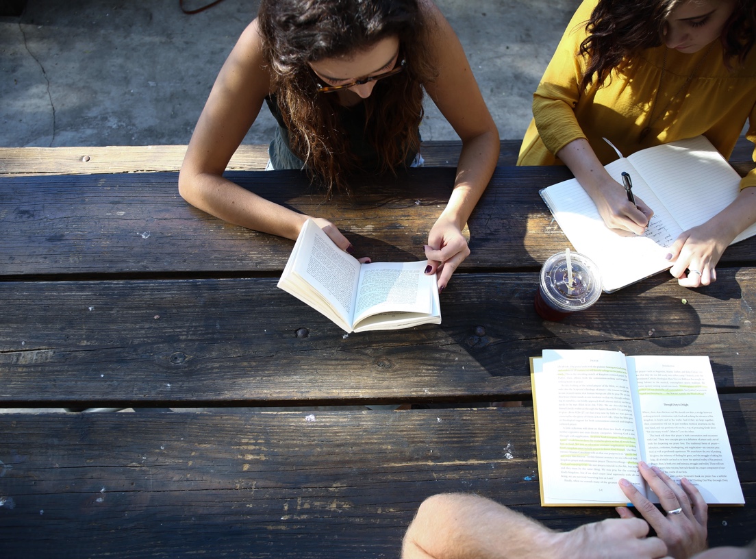 students at picnic table