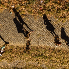 students walking campus path